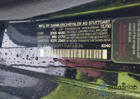 2001 Mercedes-Benz Clk 320 from USA, damaged, VIN WDBLK65G11T071836